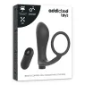 Anneau pénis et plug anal rechargeables Addicted Toys noirs, télécommande sans fil pour double stimulation.