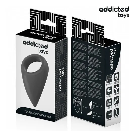 Anello penieno ADDICTED TOYS in silicone a forma di lacrima nero per erezione duratura e comfort