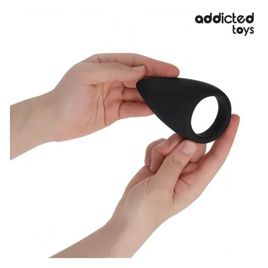 Anillo de pene ADDICTED TOYS de silicona forma de lágrima negro para erección firme y duradera