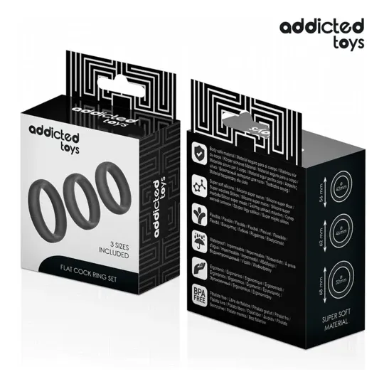 Addicted Toys lotto di 3 anelli piatti in silicone per pene - vista d'insieme delle tre taglie