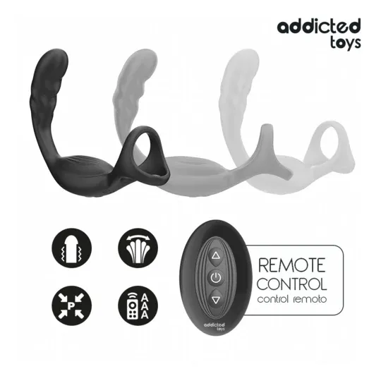 Anneau double vibrant Addicted Toys pour prostate et pénis en silicone noir