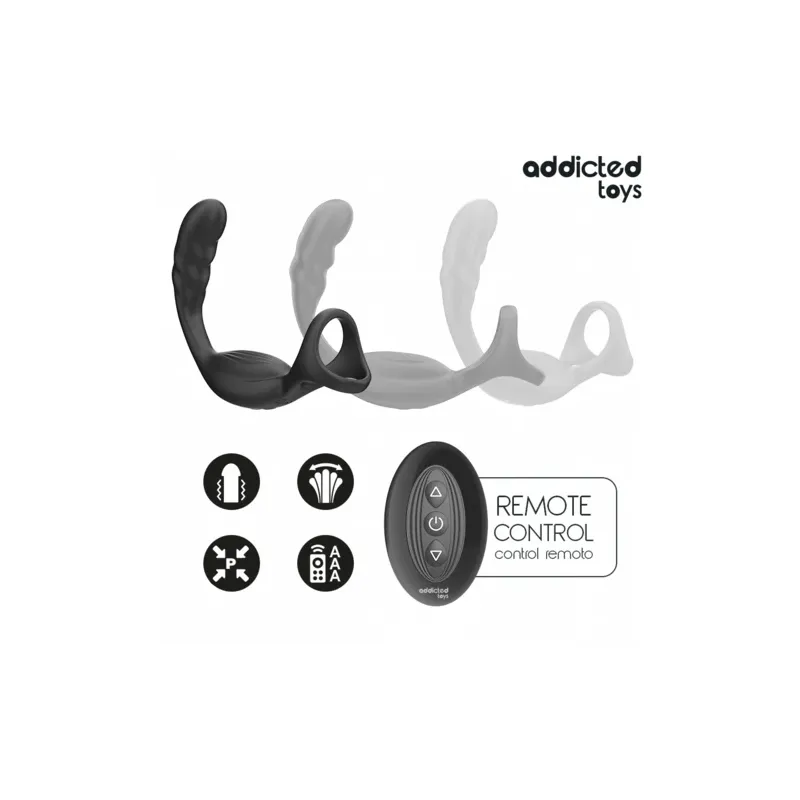 Anneau double vibrant Addicted Toys pour prostate et pénis en silicone noir