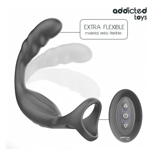 Anneau double vibrant Addicted Toys pour prostate et pénis en silicone noir