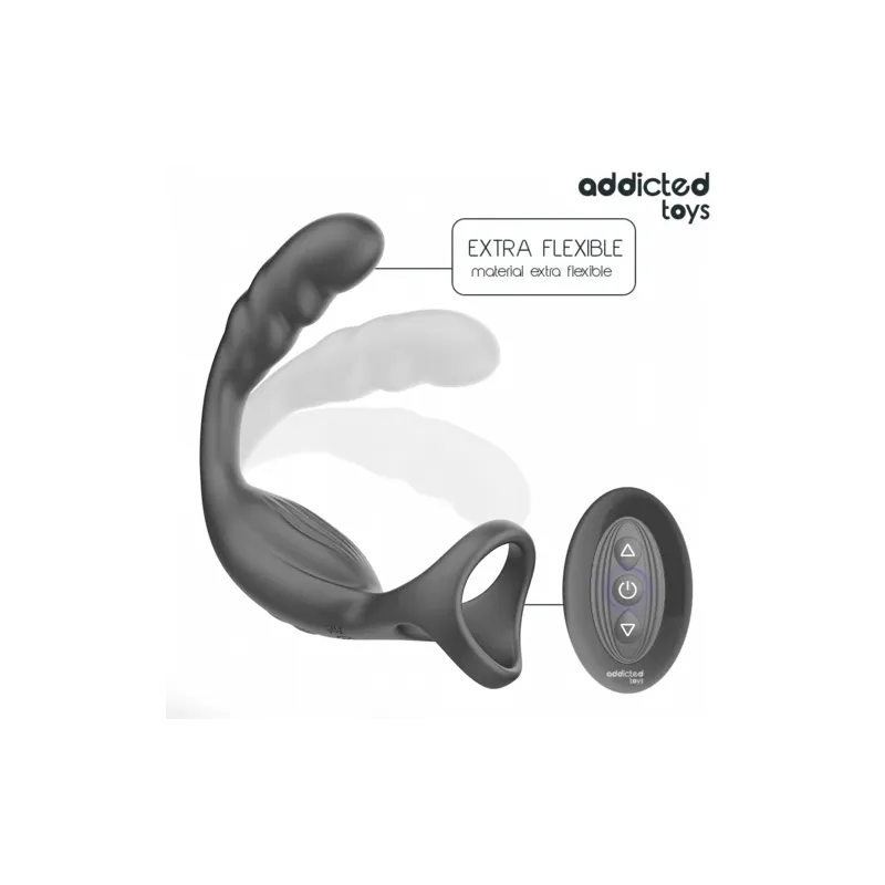 Anneau double vibrant Addicted Toys pour prostate et pénis en silicone noir