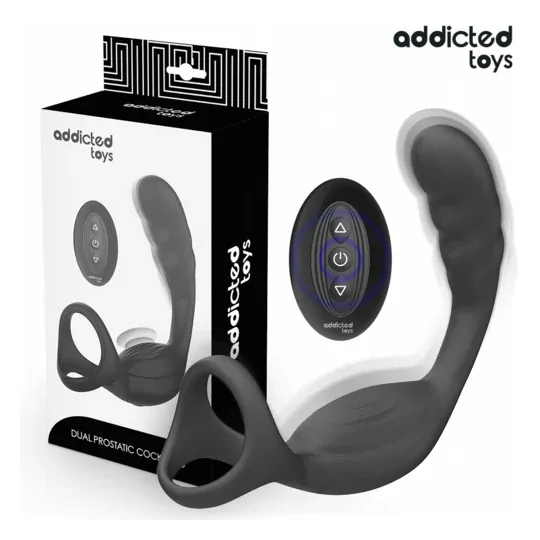 Addicted Toys dual vibrating prostate and penis ring in black silicone