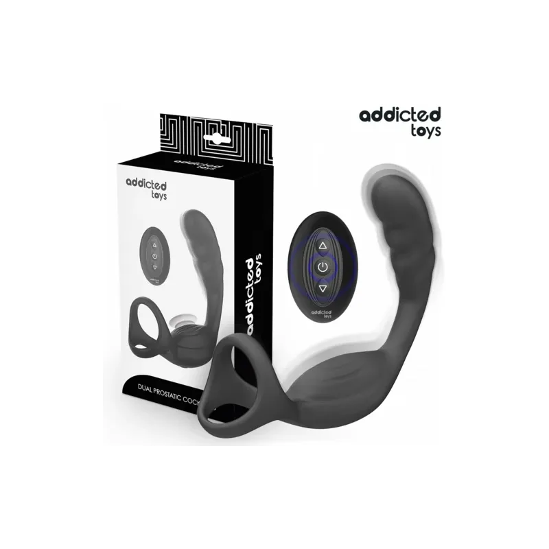Anneau double vibrant Addicted Toys pour prostate et pénis en silicone noir