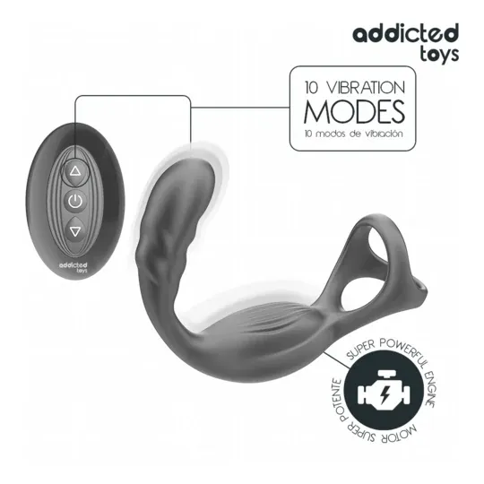 Addicted Toys dual vibrating prostate and penis ring in black silicone