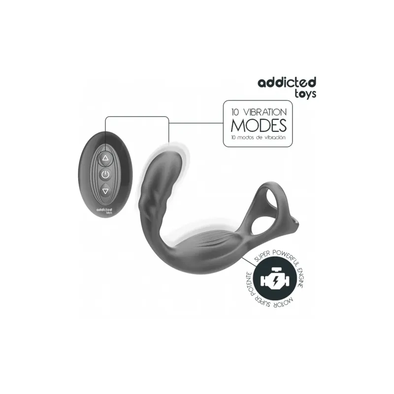 Addicted Toys dual vibrating prostate and penis ring in black silicone