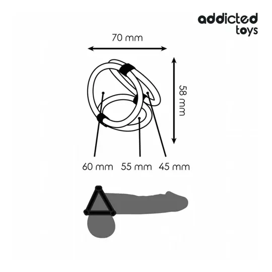 Triple cock ring Addicted Toys soft silicone - 3 sizes L, M, S for lasting erection