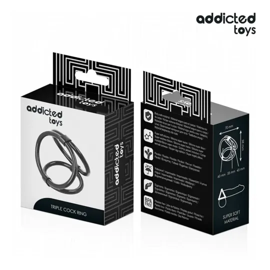 Triple cock ring Addicted Toys soft silicone - 3 sizes L, M, S for lasting erection