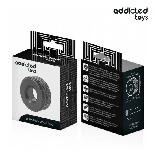 Anello penieno extra spesso Addicted Toys nero per erezioni durature - vista d'insieme