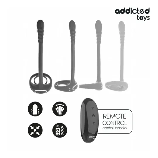 Addicted Toys – Anello penieno vibrante a doppio motore con telecomando, silicone medicale nero