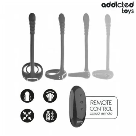 Addicted Toys – Anneau pénien vibrant double moteur avec télécommande, en silicone médical noir