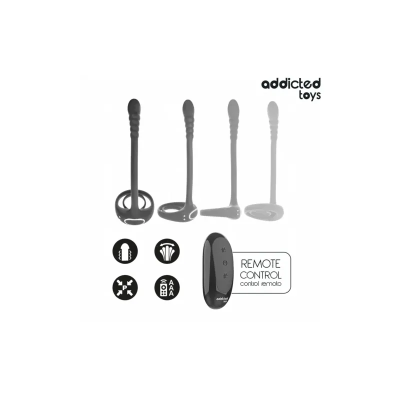 Addicted Toys – Penisring mit Doppelmotor und Fernbedienung, aus medizinischem Silikon, schwarz
