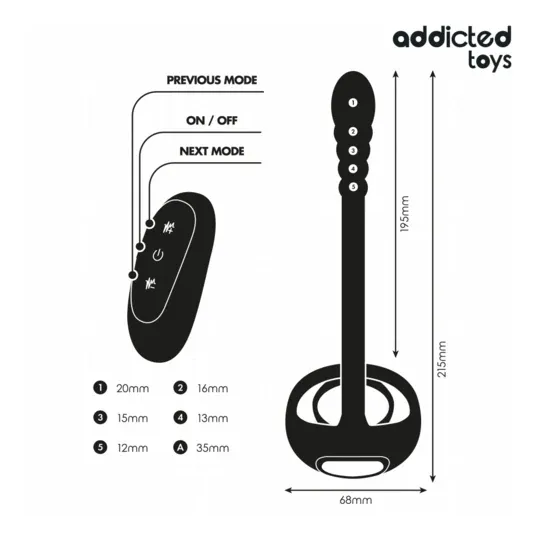 Addicted Toys – Anneau pénien vibrant double moteur avec télécommande, en silicone médical noir
