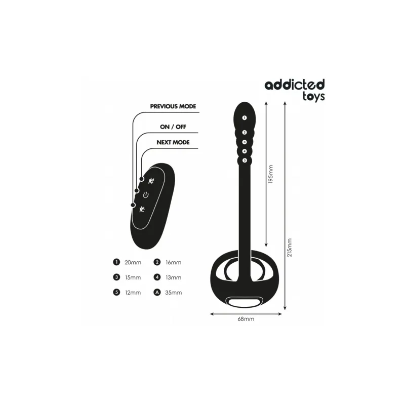 Addicted Toys – Anneau pénien vibrant double moteur avec télécommande, en silicone médical noir