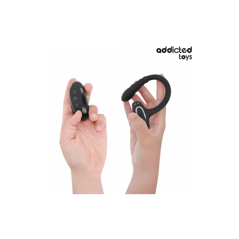 Addicted Toys – Anello penieno vibrante a doppio motore con telecomando, silicone medicale nero