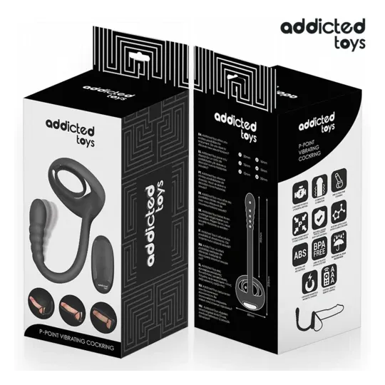 Addicted Toys – Anneau pénien vibrant double moteur avec télécommande, en silicone médical noir