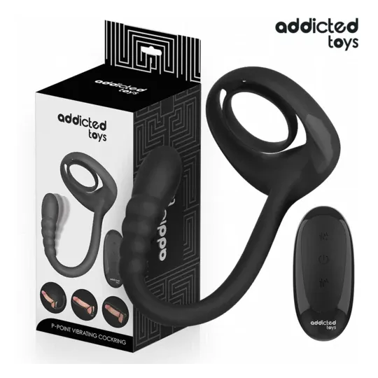 Addicted Toys – Penisring mit Doppelmotor und Fernbedienung, aus medizinischem Silikon, schwarz