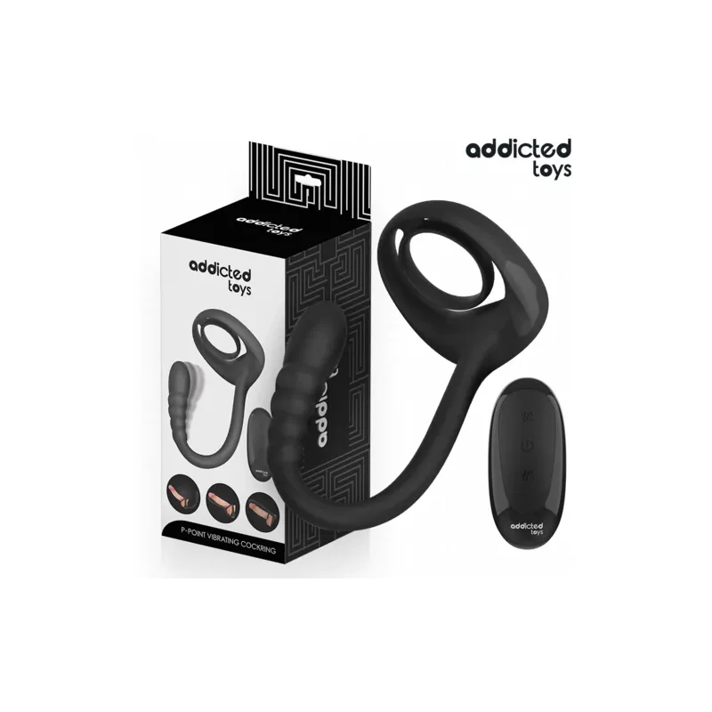 Addicted Toys – Anneau pénien vibrant double moteur avec télécommande, en silicone médical noir