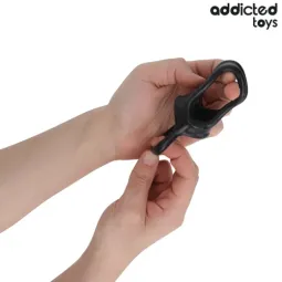 Flexible cock cage Addicted Toys black – overall view with testicle ring