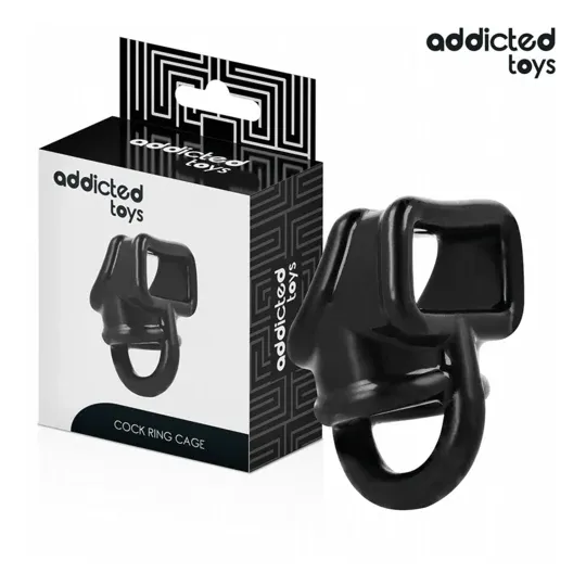 Anneau cage pénien flexible Addicted Toys noir – vue d'ensemble du maintien testiculaire
