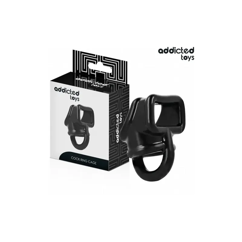 Flexible cock cage Addicted Toys black – overall view with testicle ring