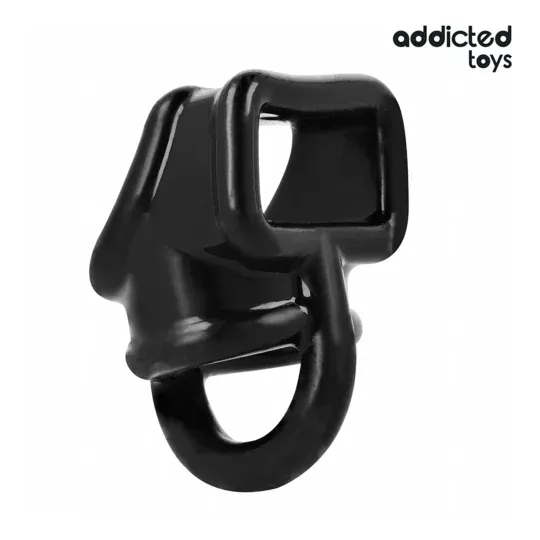 Gabbia peniena flessibile Addicted Toys nera – vista d'insieme con anello testicolare
