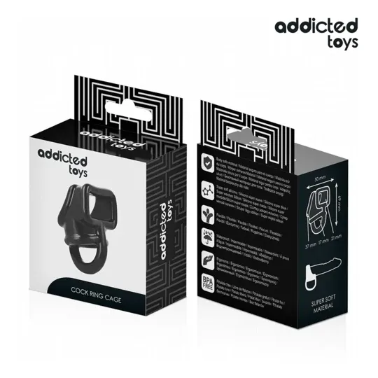 Anneau cage pénien flexible Addicted Toys noir – vue d'ensemble du maintien testiculaire