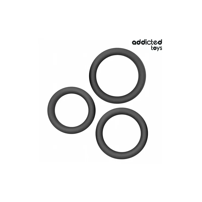 Addicted Toys lotto di 3 anelli piatti in silicone per pene - vista d'insieme delle tre taglie