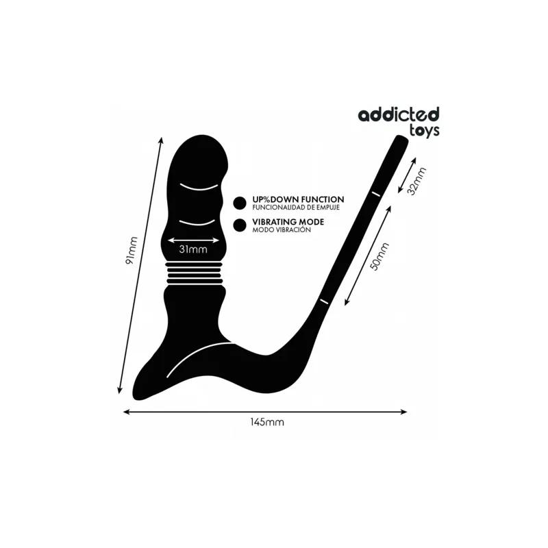 Anillo prostático Addicted Toys Up&Down con triple motor vaivén y vibraciones, silicona suave, diseño ergonómico