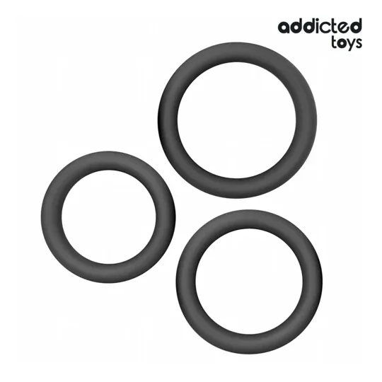 Lot de 3 anneaux plats en silicone confort Addicted Toys - vue d'ensemble des trois tailles