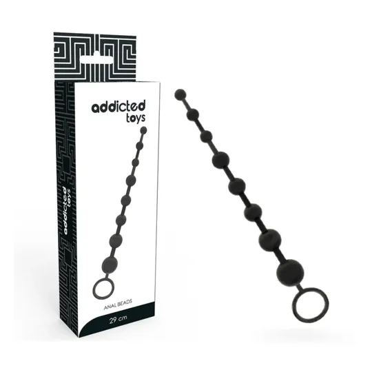 Cadena de bolas anales Addicted Toys negra 29 cm – 8 bolas progresivas TPR suave para principiantes