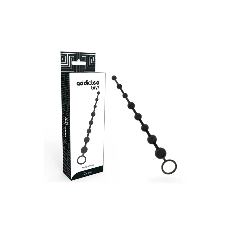 Cadena de bolas anales Addicted Toys negra 29 cm – 8 bolas progresivas TPR suave para principiantes