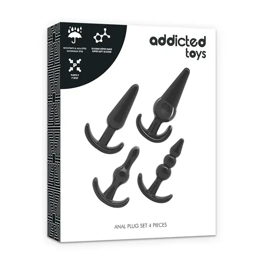 Set 4 plugs anaux Addicted Toys progression - kit anal noir TPE pour débutant