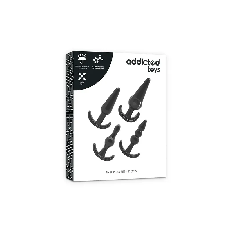 Set 4 plugs anaux Addicted Toys progression - kit anal noir TPE pour débutant