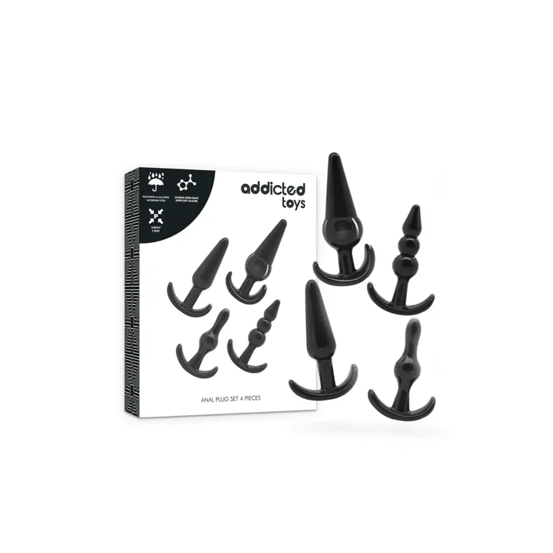 Set 4 plugs anaux Addicted Toys progression - kit anal noir TPE pour débutant