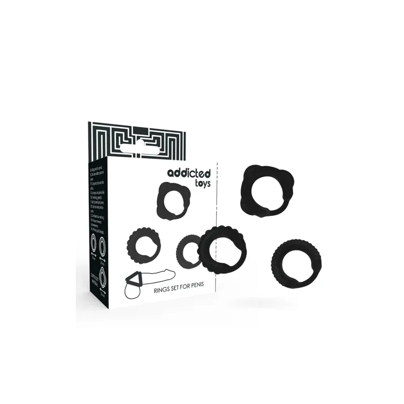 Ensemble de 3 bagues péniennes ADDICTED TOYS en silicone noir pour érection durable