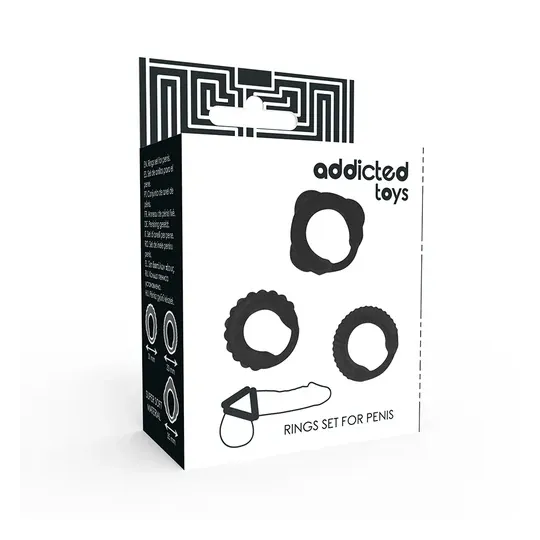Set aus 3 Penisringen ADDICTED TOYS aus schwarzem Silikon für starke Erektion
