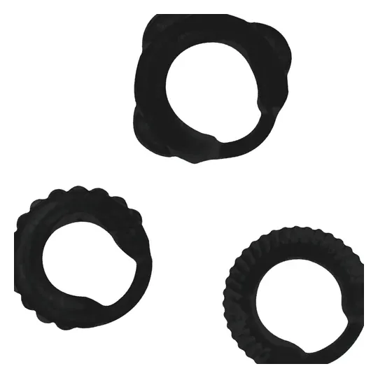 Ensemble de 3 bagues péniennes ADDICTED TOYS en silicone noir pour érection durable