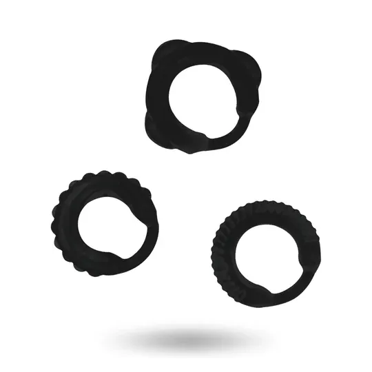 Set aus 3 Penisringen ADDICTED TOYS aus schwarzem Silikon für starke Erektion
