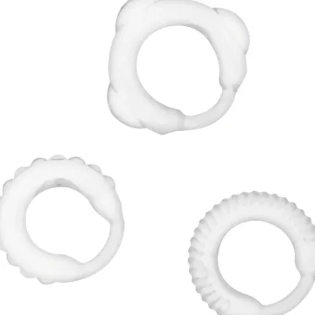Set di 3 anelli penieni trasparenti a C ADDICTED TOYS – vista d'insieme delle tre misure