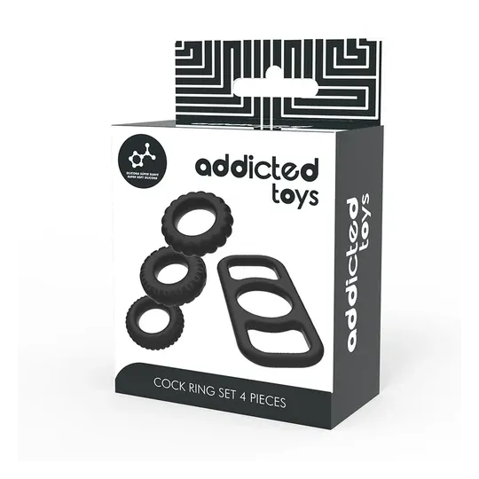 Set di 4 anelli penieni Addicted Toys in silicone morbido, misure progressive.
