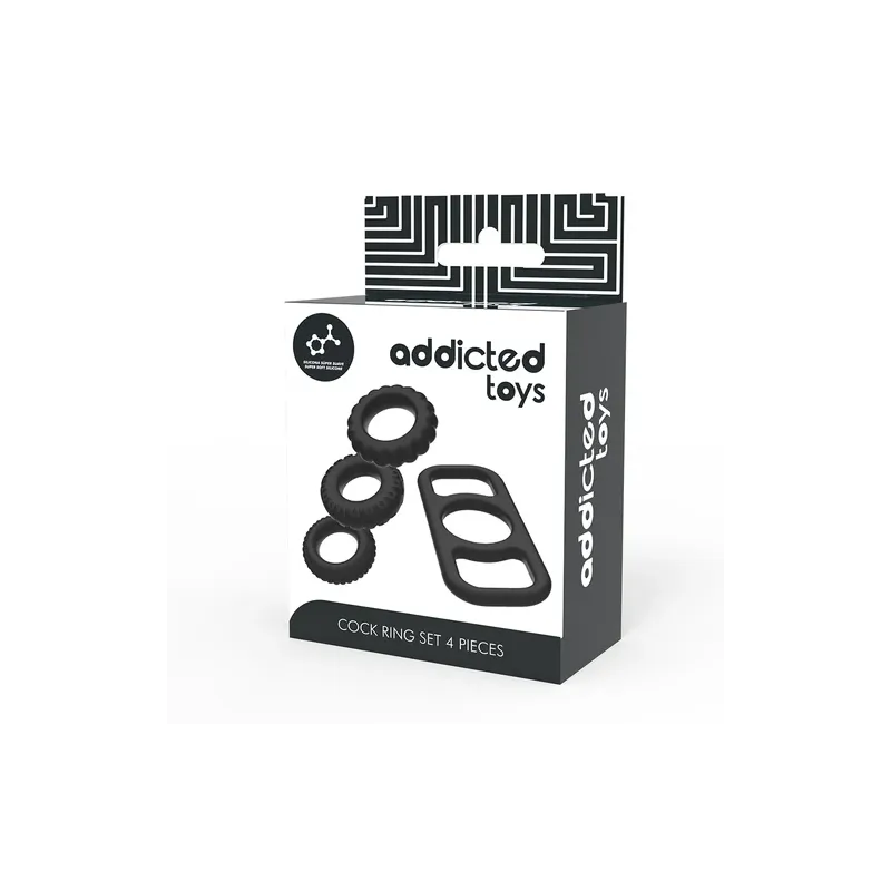 Set di 4 anelli penieni Addicted Toys in silicone morbido, misure progressive.