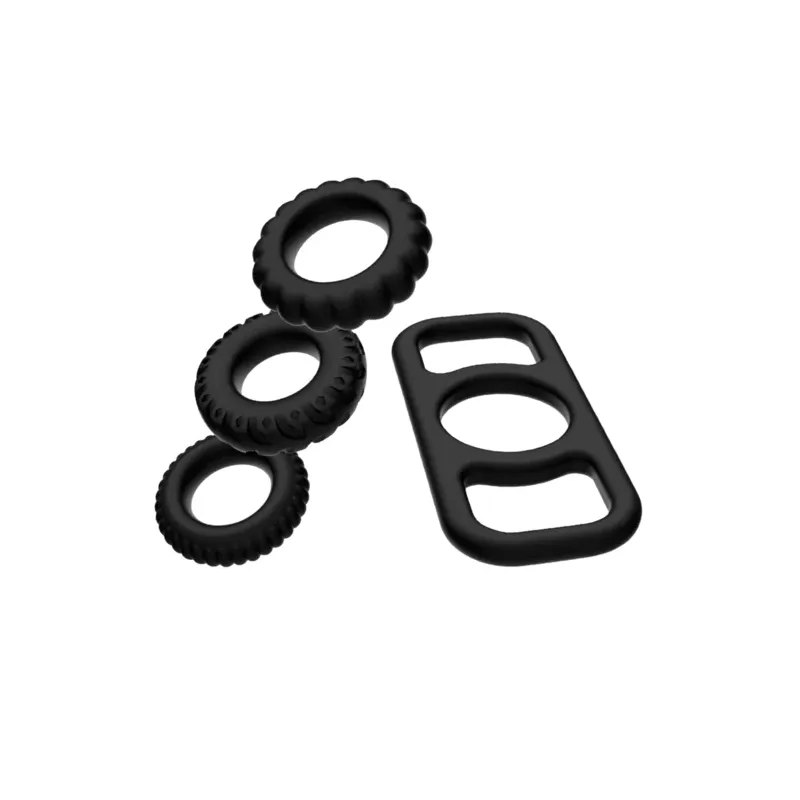 Set de 4 anneaux péniens Addicted Toys en silicone souple, tailles progressives.