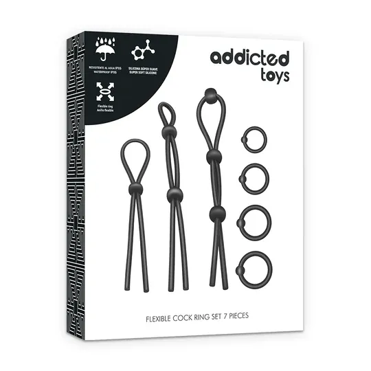 Flexible silicone penis ring kit 7 pieces Addicted Toys - 3 sliding and 4 flexible rings, medical grade silicone