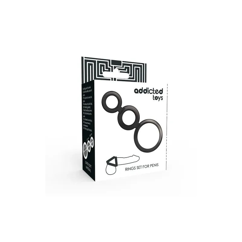 Set of 3 ADDICTED TOYS penis rings in smoked silicone, non-slip, three sizes 50 32 28 mm.