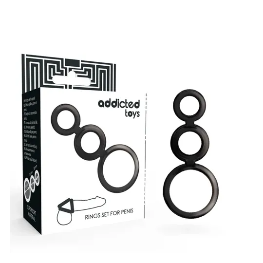 Set mit 3 Penisringen von ADDICTED TOYS, rauchfarbenes Silikon, rutschfest, drei Größen 50 32 28 mm.