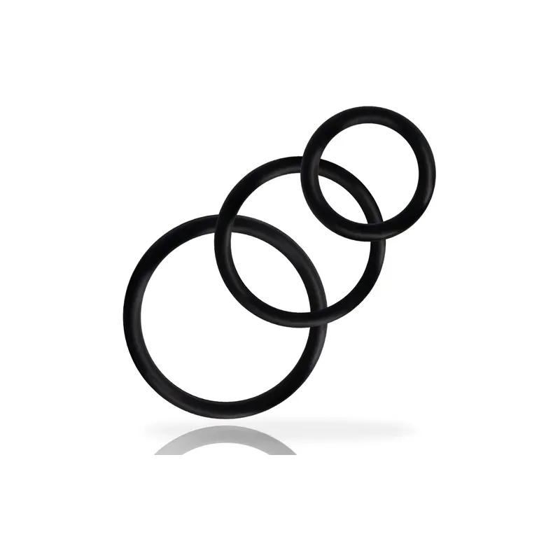 Set of three black penis rings Addicted Toys super elastic rubber - overview sizes S M L