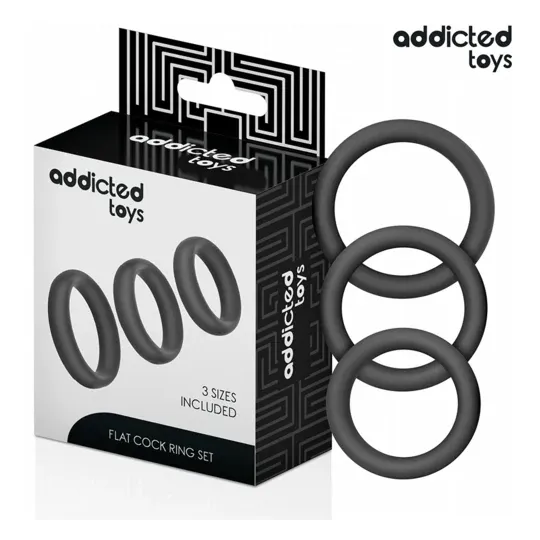 Lot de 3 anneaux plats en silicone confort Addicted Toys - vue d'ensemble des trois tailles